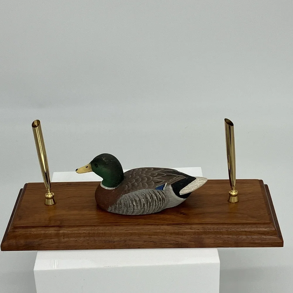 Vtg‎ Duck Bird Fountain Dual Pen Desktop Holder Old Money Heritage Library